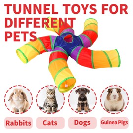‌Coolcandy Cat Tunnel & Interactive Cat Toy Indoor, Curved 5 Way Tunnel Toys for Indoor Cats, Collapsible Interactive Peekaboo Cave with Play Ball, for Multi-Way Play & Small Animals