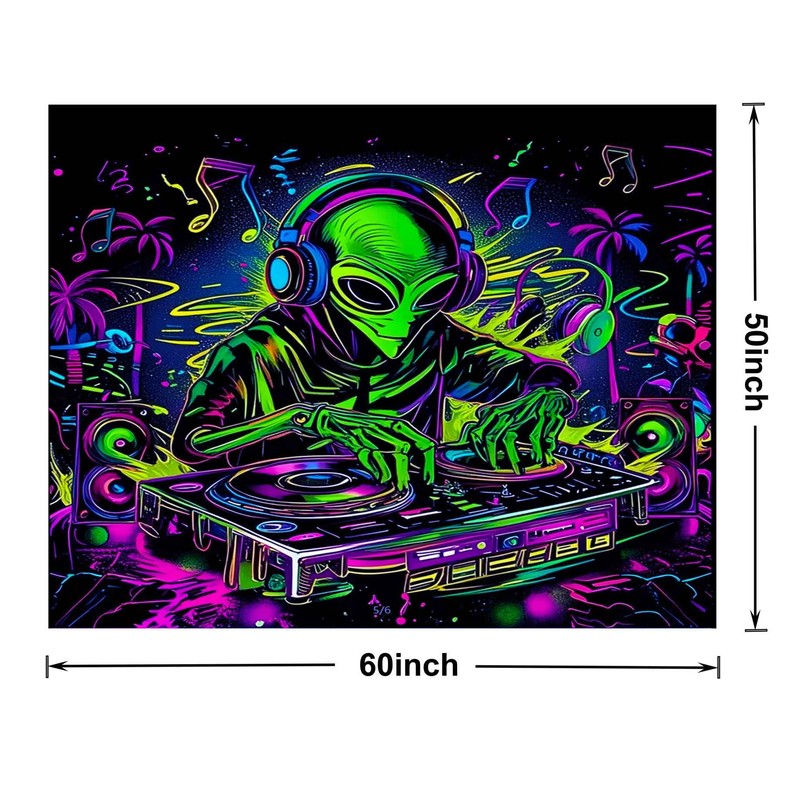 Onivein Blacklight Alien DJ Tapestry UV Reactive Space Galaxy Tapestry