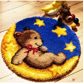 Raixleb Latch Hook Kits Rug Pattern Printed 20" X 20" DIY for Kids and Adults Gift for Family Friends Needlework Crafts Cute Christmas Gifts Bear