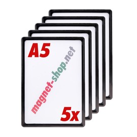 magnets4you - Pack of 5 Poster Frames | DIN A5 | Colour: Black | Perfect for Presenting Advertising/Information in Sales Area or at Trade Shows