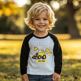 Shirts Toddler Boys Raglan Long Sleeve Baby Kids Cotton Tees Funny Digger Build Graphic Spring Fall Tops 2T