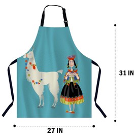 BGBDEIA Llama Alpaca and Knitting Peruvian Woman Apron Adjustable Neck Bib Apron for Men Women,Suitable for Kitchen Cooking Waitress Chef Apron