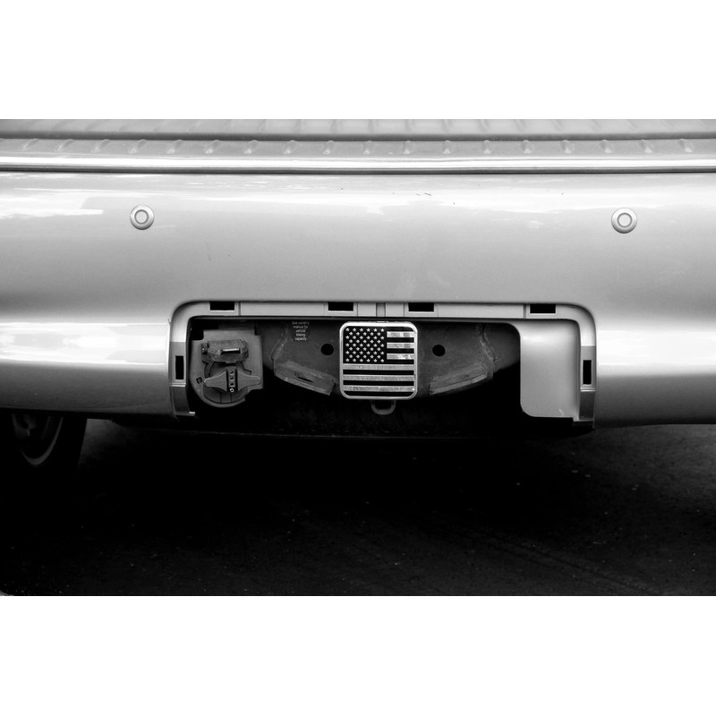eVerHitch 2 Inch USA Black and Chrome Flag Hitch Cover