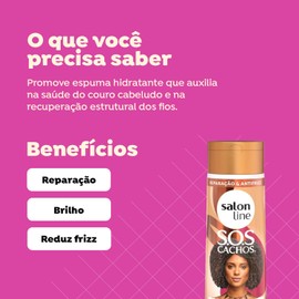 Linha Tratamento (SOS Cachos) Salon Line - Shampoo Ricino e Queratina - Reparacao Extrema 5 em 1-300 Ml - (SOS Curls - 5 in 1 Extreme Restoration Castor and Keratin Shampoo 10.14 Fl Oz)