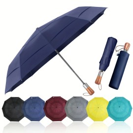 Windproof Fully-Automatic Large Folding Umbrella with Alloy Ribs UV Resistant Auto Close System for Promotional Usecolor: Blue, frame size: Standard, panels quantity: Standard