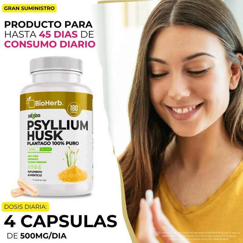 Psyllium Husk 100% Puro - Fibra Altamente Soluble - (180