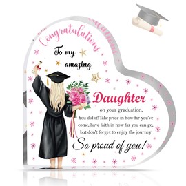 DPKOW Congratulations Graduation Gifts for Her 2025, Leaving School Gifts for Daughter, Heart Shaped Acrylic Plaque Class of 2025 Gift Exam Prom Gift Well Done, Graduation Presents for Daughter