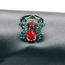 Uloveido Gun Black Plated Gothic Spider Rings with Red CZ Body and Green Legs Hallowmas Jewelry Gifts (Size 7) Y324