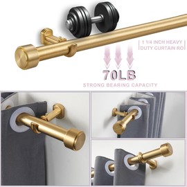Lwiiom Heavy Duty Curtain Rods,1 1/4" Large Diameter Premium Nonadjustable Curtain Rod,48in/4ft Custom Window Treatment Rods with Durable Aluminum Brackets and End Caps,Gold Finish