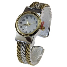 Blekon Collections Women's Petite Mother of Pearl Rope Bracelet Cuff Watch (Two-Tone)