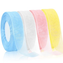 Vipuikos 4 Rolls of Organza Ribbon, Gift Ribbon, White, 20 mm x 45 m, 4 Colours, Chiffon Christmas Set, Transparent Romance, Ribbons Colourful for Crafts, Wedding, Decorative, Party