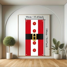 Tomhong Christmas Door Cover Banner Santa Belt Design 71x35 Inch Holiday Door Sign for Front Door Red White Black Door Cover for Winter Xmas Party Home Porch Outdoor Decor