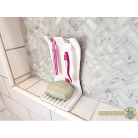 Dual Razor & Soap Holder for Shower – Self Draining Soap Dish, Shower & Sink Organizer for bar Soap and Most Razors, Including Venus & Gillette - Compact Bathroom Counter Storage for Small Spaces