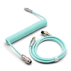 Glacier Premium Durable Quality Braided USB-C to USB-A Coiled Cable with Detachable Metal Aviator Connector Plug for Mechanical Keyboard (Turquoise)