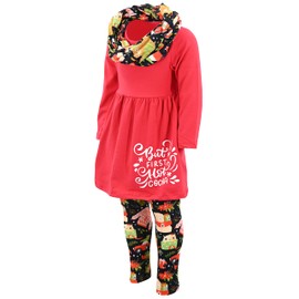 Unique Baby Girls But First Hot Cocoa Scarf Legging Set Christmas Outfit Clothes (10Y, Red)