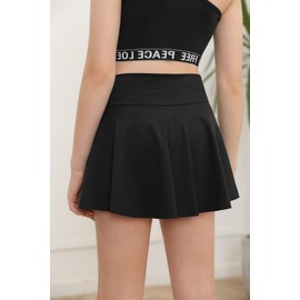 rrhss Gilrs Pleated Tennis Skirt with Pockets Kids V Crossover High Waisted Golf Skorts with Lining Shorts Black