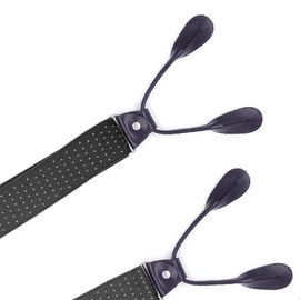 KLONKEE Men's Split Button Braces Y Shape Trimmed Button End Tuxedo Adjustable Straps Elastic Suspenders - 3.5 cm wide (Black_White_Dot)