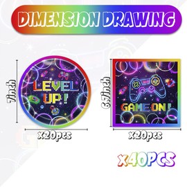 40 Pcs Video Game Plates and Napkins Party Supplies Gaming Birthday Party Tableware Set Neon Video Game On Birthday Level Up Party Decorations Favors for Boys Girls Gamer