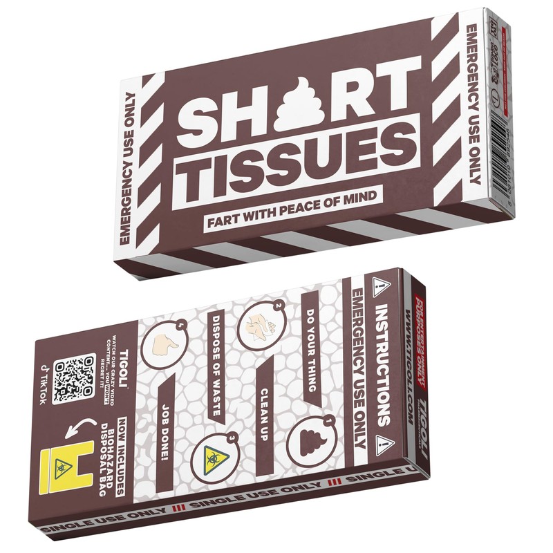Wank/Shart/Vomit Tissues with Box Joke Gag Funny + Biohazard Bag