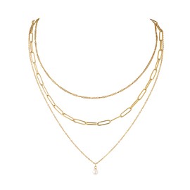 JJDreams Layering Necklace Set Stainless Steel Necklace Pearl Pendant Chain Boho Chain for Women Choker Necklace, Stainless Steel, No Gemstone