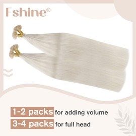 Fshine 1 g Bondings Real Hair Extensions 35 cm / 14 Inch Faber Platinum Blonde Hair Extensions Keratin Bondings 50 g per Strand Straight Keratin U Tip Extensions Real Hair Extensions