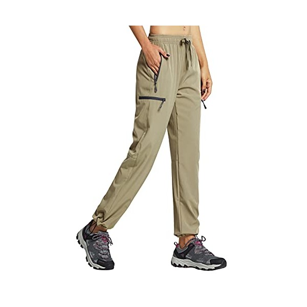 Libin Women's Cargo Hiking Pants Lightweight Quick Dry Pants Athletic Workout Casual Outdoor Zipper Pockets, Khaki L