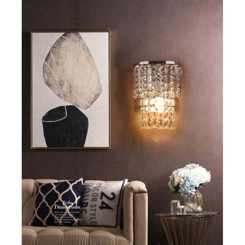 Pathson Modern K9 Crystal Wall Sconce Hardwired, Chrome Finish Wall