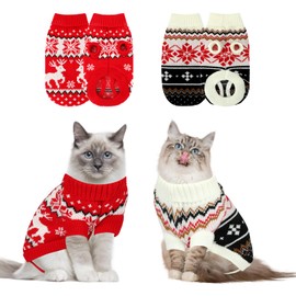 BWOGUE 2 Packs Cat Christmas Sweater, Knitwear Puppy Christmas Sweater with Reindeer Snowflake, Turtleneck Pet Kitten Christmas Sweaters for Cats Kitty Puppy Small Dogs（XL）