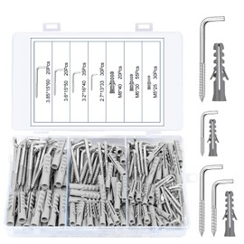 Pack of 210 L Hooks, Screw Hooks, L-Shaped Screw Hooks with Expansion Tube, 4 Sizes Wall Hooks, Galvanised Right Angle Screw Hooks, Screw Hooks, Straight with Slot for Home, Workplace, Office, Hanging