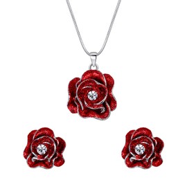 Clearine Women's Camellia Jewellery Sets Crystal Flower Necklace French Earrings Set Purple Silver Tone, Crystal, Crystal