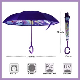 MRTLLOA 40/49/56 Inch Oversize Windproof Inverted Reverse Upside Down Umbrella, Golf Size Rain Umbrella, Double Layer, C-Shaped Handle for Men, Women and Kids(Magic Union, 40 Inch)