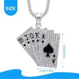 GXGM 10 J Q K A Poker Necklace, Royal Flush Necklace with Alloy Playing Cards, Ace of Spades Playing Card Pendant Necklace with Rhinestones, Rock Gothic Punk Hip Hop Chain for Men