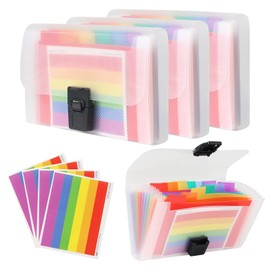 Zythrem 4 Pack Expanding File Folder A6 13 Pockets Accordion Receipt File Organiser Portable Rainbow Document Organiser with Labels Index Wallet Case for Flash Card Bills Cards 18x11x3cm