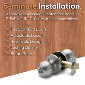 Copper Creek Entry Door Knob – Keyed Entry Handle with Lock and Key, ANSI Grade-3 Certified, DIY-Friendly Install for Interior and Exterior Entrance Doors – Satin Stainless (1 Pack)