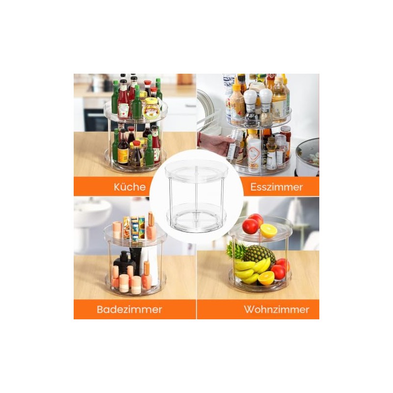 Relota Spice Rack Rotating 2 Tiers, Turntable Kitchen Organiser Small