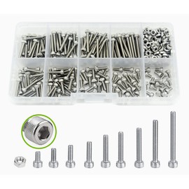 Elantek 360Pcs Metric M2.5 304-Stainless Steel Hex Socket Head Cap Screws Nuts Assortment Kit-M2.5 x 4mm/ 6mm/ 8mm/ 10mm/ 12mm/ 14mm/ 16mm/ 18mm/ 20mm