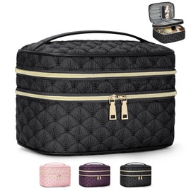 Cosmetiquera Bolsa de Maquillaje Grande Bolsa de Cosméticos de Viaje para Mujer Doble Capa Portátil Multifunción Bolsa de Maquillaje de Viaje Bolsa de Tocador Neceser portátil,negro