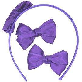 Topkids Accessories 3pc Hair Accessories for Girls School Gift Set: Bow Hair Band Headbands for Girls & Hair Clip Bows, Birthday Gift Girls Hair Accessories Gift Set Hair Band Hair Clips (Purple)