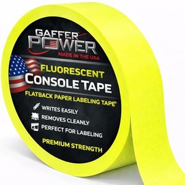 Gaffer Power Cinta de etiquetado | Amarillo fluorescente | Cinta adhesiva extraíble limpia | Cinta de consola para tablero de control de luz, tablero de mezcla DJ, mezclador de audio | 1 pulgada x 20 yardas