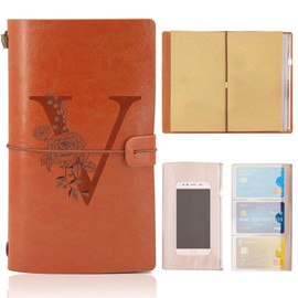 Initial PU Leather Notebook A5, Vintage Refillable Journal Travel Journal, Sketchbook, Thick Paper, Blank Pages, Soft Cover, Initials V Birthday Gift for Girls, Boys, Women, Men, Colleagues