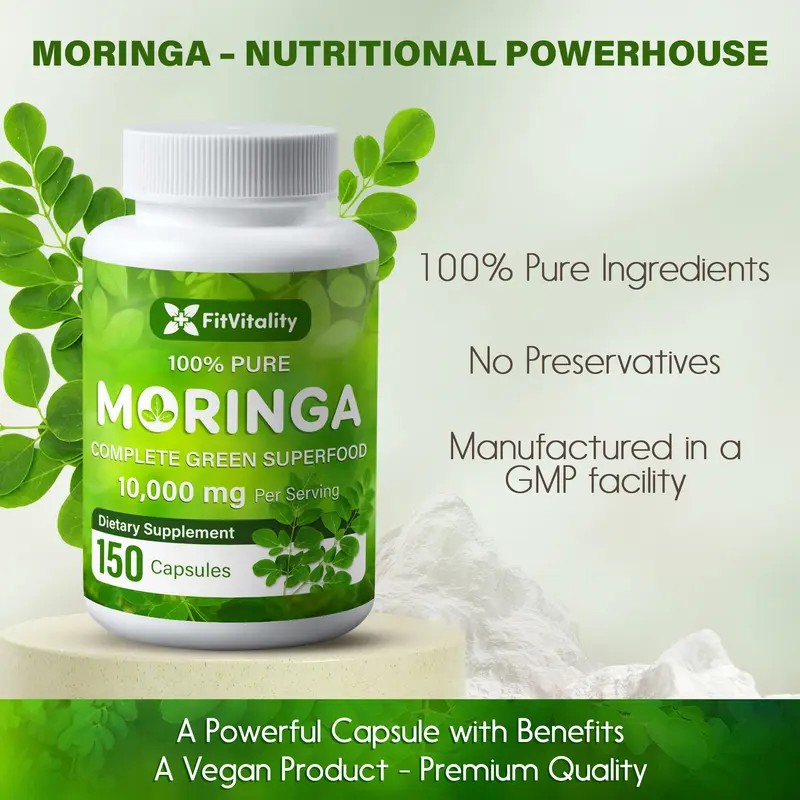 Moringa Oleifera Capsules – 10,000mg Strength, 150 Count, 100% Pure