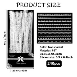Ptwola 240 Pcs Lace Stickers Vintage Scrapbook White Lace Floral Arts Decorative Tape Adhesive Embellishments Stickers Set for Wedding Planners Laptops Journals DIY Crafts Photo Frame