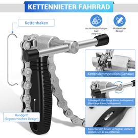 Kettennieter Fahrrad, Fahrradkette Werkzeug Fahrradketten Reparatur Set Mit Kettennieter, Kettenschloss Zange, Kettenlehre, 5 Paar 6-12 Fach Fahrradketten Nieten, Präzise Schnell Kette Unterbrechen