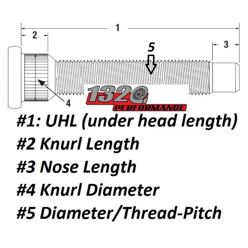 1320 Performance EXTENDED WHEEL STUD for 15-23 MUSTANG 20 pcs