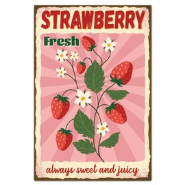 GLOBLELAND Vintage "Strawberry Always Sweet And Juicy" Metal Tin Sign Poster 12 x 8 Inch Retro Metal Wall Decorative Tin Signs For Home Kitchen Bar Cafe Club Orchard