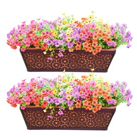 GYATSOCYG 2 PCS 24 Inch Window Deck Box Railing Planter Boxes with Coco Liner,Black Metal Hanging Flower Planter Basket Hanging for Window Sill Balcony Courtyard Garden