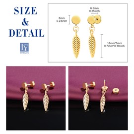 Yumilok Earrings Stainless Steel Men's Feather Earrings Circle Earrings Women's Stud Earrings Fake Plugs Ear Cheater Tunnel Gauges Ear Piercing Stainless Steel Ear Cartilage Piercing, Stainless Steel