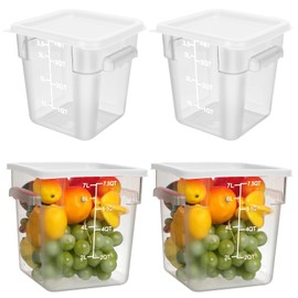 Lallisa 4 Pcs 8 Qt and 4 Qt Clear Food Storage Containers with Lids, Handles and Scales, Commercial Grade Square Containers Polycarbonate Air Tight for Home Storage Kitchen Restaurant(White)
