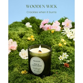 M&SENSE Pine Green Moss Candle, Wooden Wick Scented Candle Gifts for Women, 100 Hours Slow Burning Natural Soy Candles 18oz, Stress Relief Aromatherapy Candles Home Decor, Gifts for Her Him