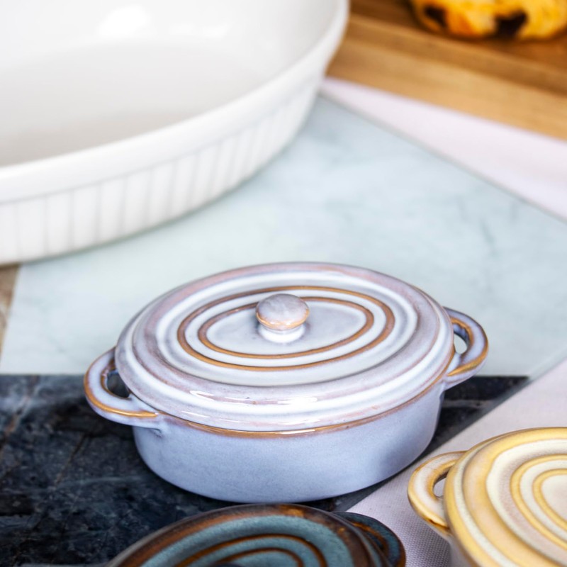 Set Of 4 Oval Reactive Glaze Mini Casserole Dishes 230ml